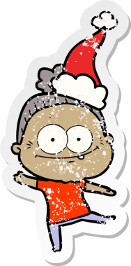 Bir insan tarafından çizilmiş Noel Baba şapkası takan mutlu yaşlı bir kadının el yazısı.