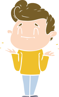 Bir insan tarafından çizilen mutlu düz renkli çizgi film adamı.