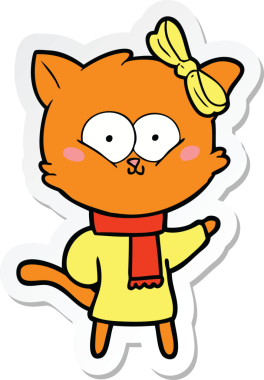 Bir insan tarafından çizilmiş çizgi film kedisinin çıkartması.