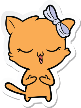 Bir insan tarafından çizilmiş kafasında fiyonk olan çizgi film kedisinin çıkartması.