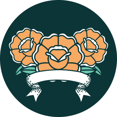 Bir insan tarafından çizilmiş bir buket çiçeğin pankartıyla dövme stili simgesi