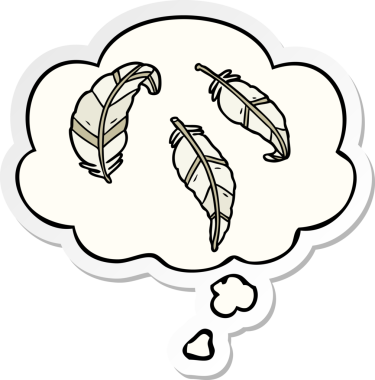 Düşünce baloncuklu çizgi film tüyleri insan tarafından çizilmiş bir çıkartma gibi.