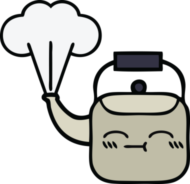 Bir insan tarafından çizilmiş dumanı tüten bir çaydanlığın sevimli çizgi filmi.