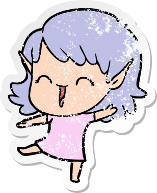 Bir insan tarafından çizilmiş karikatür elf kızının sıkıntılı çıkartması.