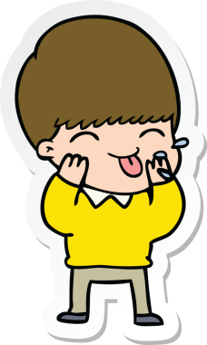 Bir insan tarafından çizilmiş ahududu üfleyen çizgi film çocuğunun çıkartması.