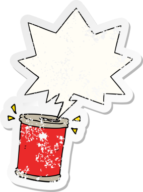 Bir insan tarafından çizilmiş, sıkıntılı, karikatür soda kutusu ve konuşma balonu.