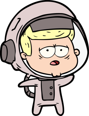 Bir insan tarafından çizilmiş yorgun astronot çizgi filmi.