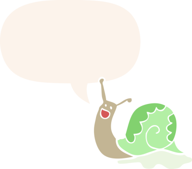 Bir insan tarafından çizilmiş konuşma baloncuğu olan sevimli çizgi film salyangozu.