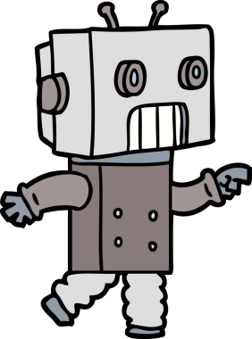 Bir insan tarafından çizilmiş çizgi film robotu