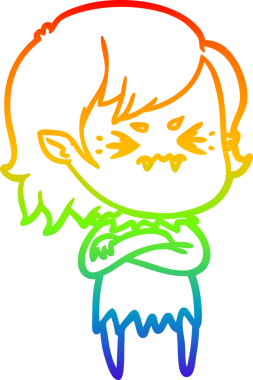 Gökkuşağı gradyan çizgi çizimi Bir insan tarafından çizilmiş rahatsız bir vampir kız çizgi filmi