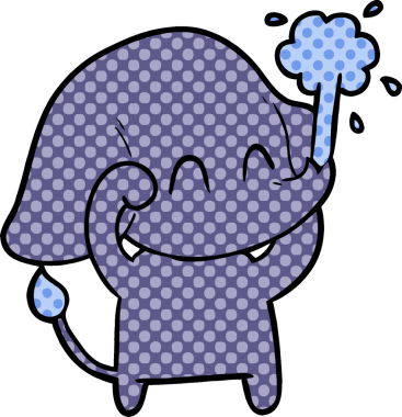 Bir insan tarafından çizilmiş su püskürten sevimli bir fil.