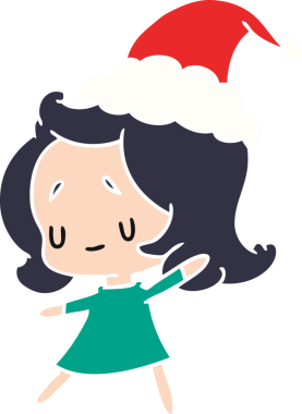 Bir insan tarafından çizilmiş Kawai kızının el çizimi Noel karikatürü.