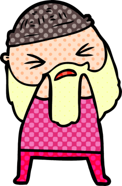 Bir insan tarafından çizilmiş sakallı bir çizgi film adamı.