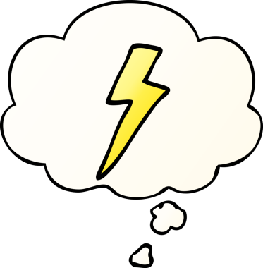Düşünce baloncuklu çizgi film yıldırımı bir insan tarafından çizilmiş.