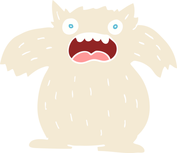 flat color illustration cartoon yeti monster drawn by a human