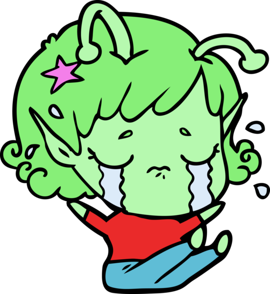 Bir insan tarafından çizilmiş ağlayan uzaylı kız çizgi filmi.