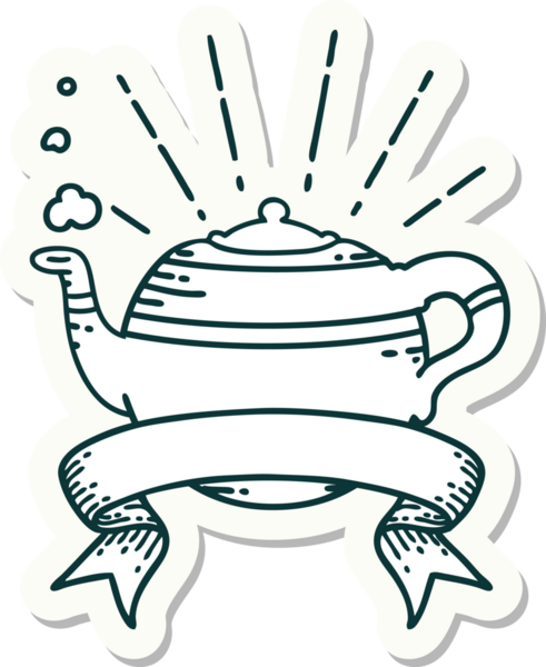 Bir insan tarafından çizilmiş dövme stili buharlı çaydanlık.