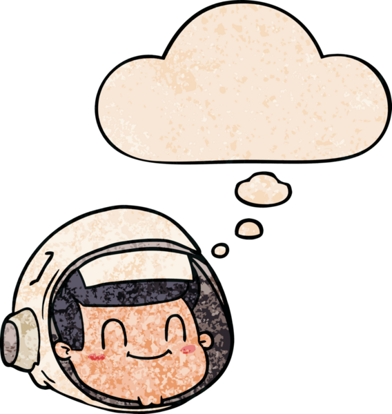 Bir insan tarafından çizilmiş grunge desenli düşünce baloncuğu olan astronot yüzü.