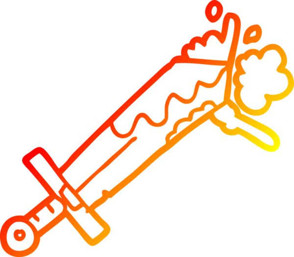 Bir insan tarafından çizilmiş kanlı bir kılıcın sıcak eğimli çizgisi.