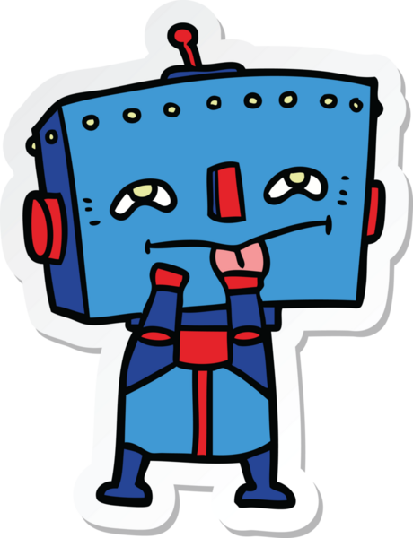 Bir insan tarafından çizilmiş robot karikatür çıkartması.