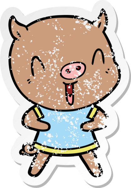 Bir insan tarafından çizilmiş mutlu çizgi film domuzunun sıkıntılı çıkartması.