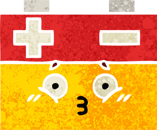 Bir insan tarafından çizilmiş bir araba aküsünün retro çizim tarzı karikatürü