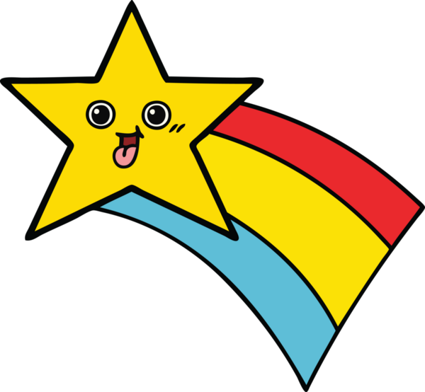 Bir insan tarafından çizilmiş kayan gökkuşağı yıldızı karikatürü.