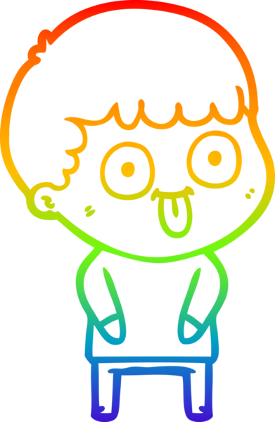 rainbow gradient line drawing of a cartoon dumb kid drawn by a human