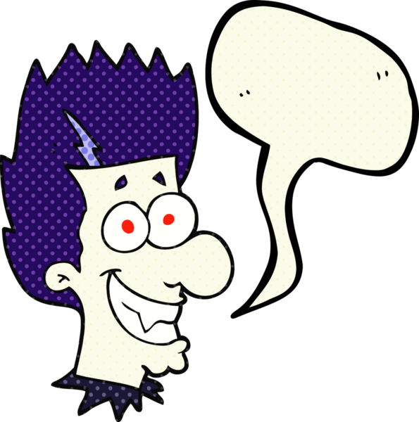 Bir insan tarafından çizilmiş serbest çizilmiş çizgi roman konuşma balonu sırıtan vampir.