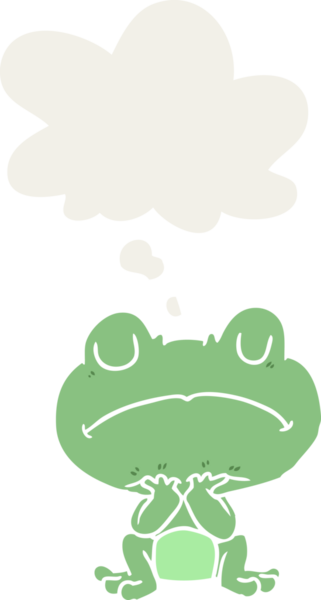 Düşünce baloncuğu olan bir kurbağa insan tarafından çizilmiş.