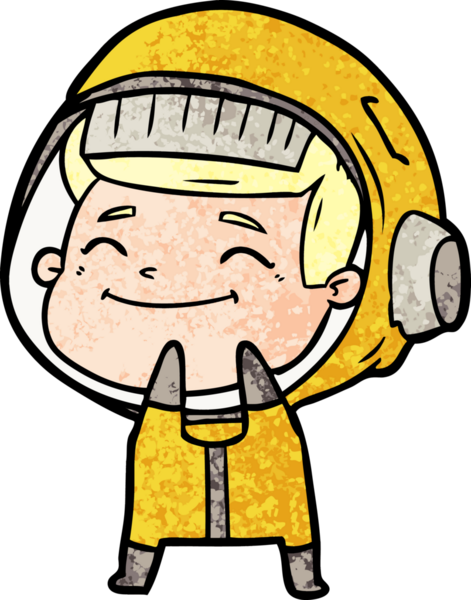 Bir insan tarafından çizilmiş mutlu astronot çizgi filmi.