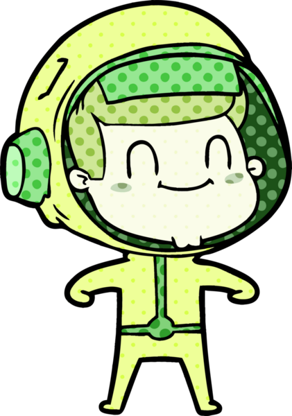 Bir insan tarafından çizilmiş mutlu astronot çizgi filmi.