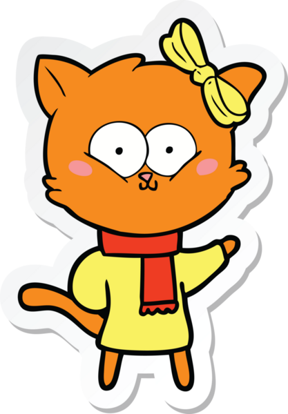 Bir insan tarafından çizilmiş çizgi film kedisinin çıkartması.