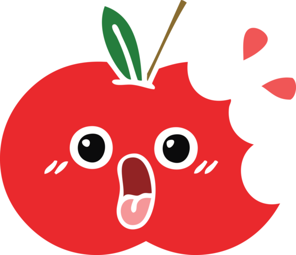 Bir insan tarafından çizilmiş kırmızı bir elmanın düz renkli retro karikatürü
