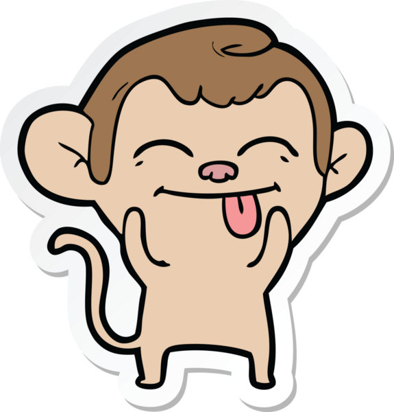 Bir insan tarafından çizilmiş komik bir maymun çıkartması.