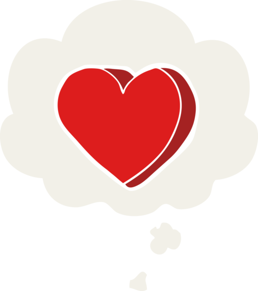 insan tarafından çizilmiş düşünce baloncuklu karikatür aşk kalbi.