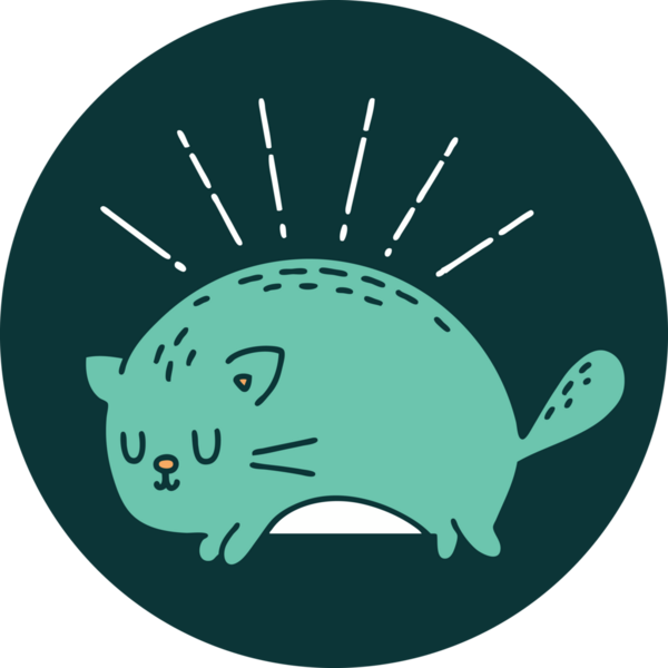 Bir insan tarafından çizilmiş dövme stili mutlu bir kedi.