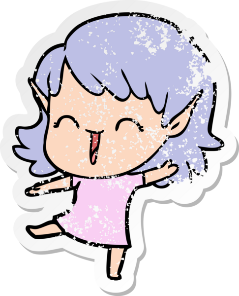 Bir insan tarafından çizilmiş karikatür elf kızının sıkıntılı çıkartması.