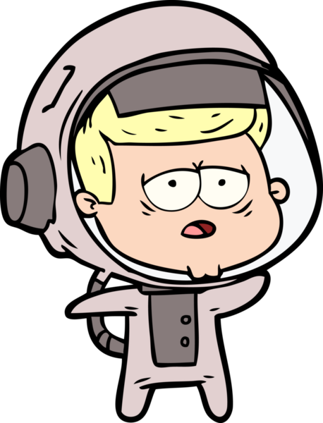 Bir insan tarafından çizilmiş yorgun astronot çizgi filmi.