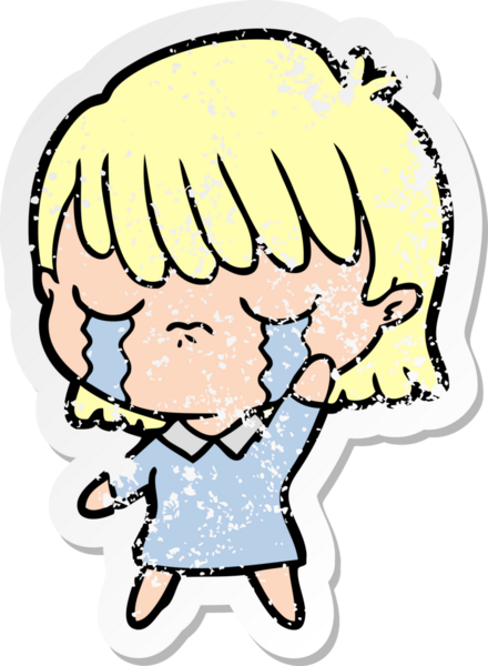 Bir insan tarafından çizilmiş ağlayan karikatürlü bir kadının sıkıntılı çıkartması.