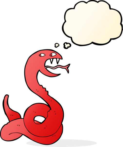 Bir insan tarafından çizilmiş düşünce balonlu tıslayan yılan.