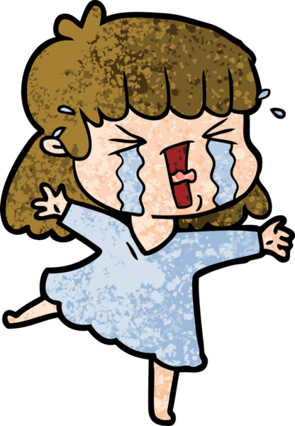 Bir insan tarafından çizilmiş gözyaşları içindeki çizgi film kadını.