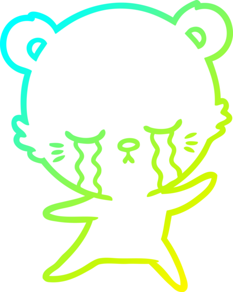 Bir insan tarafından çizilmiş ağlayan çizgi film ayısının soğuk gradyan çizgisi.