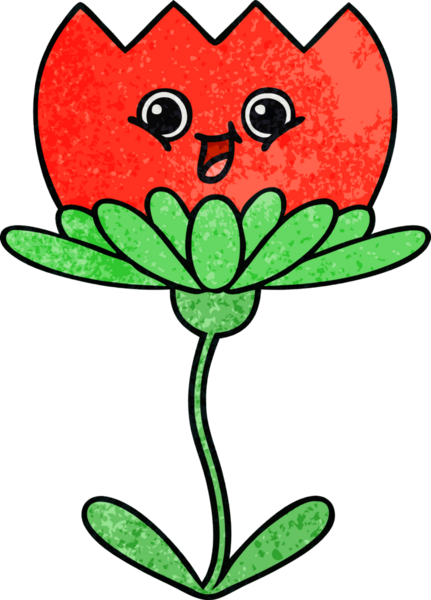 Bir insan tarafından çizilmiş bir çiçeğin retro grunge desen karikatürü