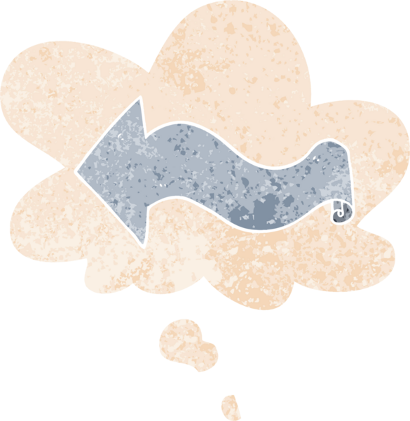 grunge 'da düşünce baloncuğu olan çizgi film oku bir insan tarafından çizilmiş gerilimli retro desen tarzı