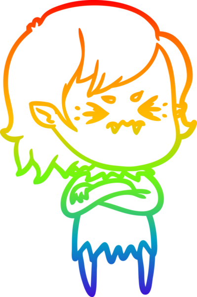 Gökkuşağı gradyan çizgi çizimi Bir insan tarafından çizilmiş rahatsız bir vampir kız çizgi filmi