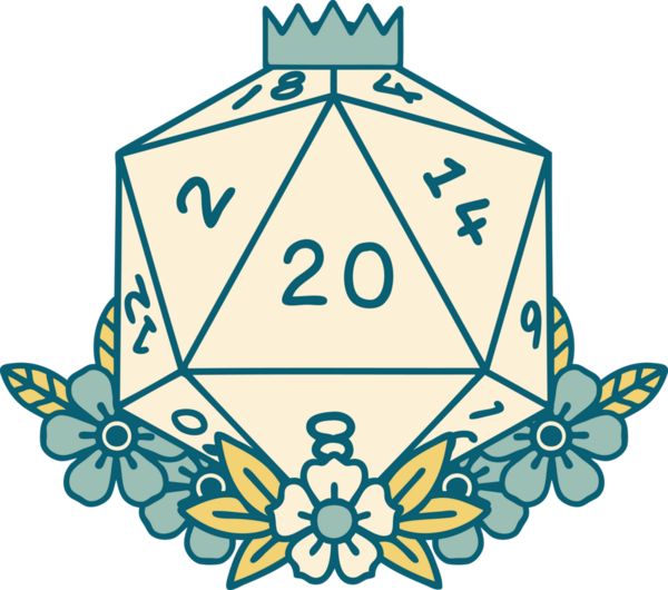 Bir insan tarafından çizilmiş bir d20 'nin ikonik dövme şekli