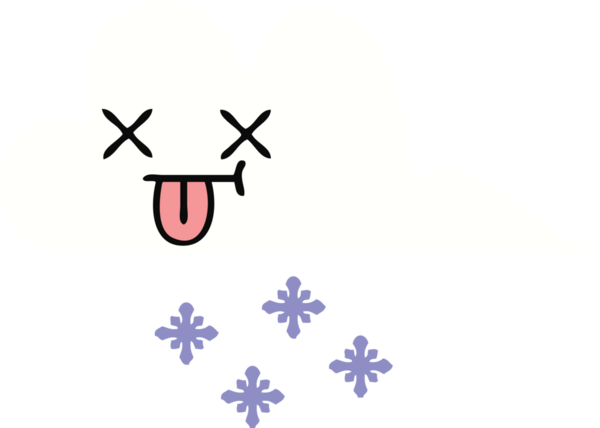 Bir insan tarafından çizilmiş bir kar bulutunun düz renkli retro karikatürü