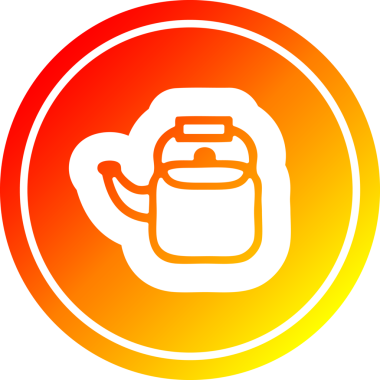 Bir insan tarafından çizilmiş sıcak eğimli mutfaktaki çaydanlık dairesel ikonu