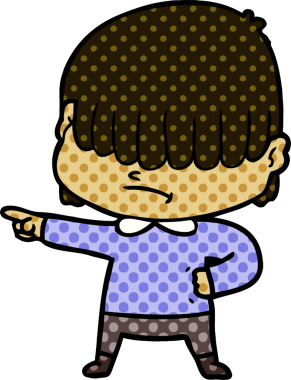 Bir insan tarafından çizilmiş dağınık saçlı çizgi film çocuğu.